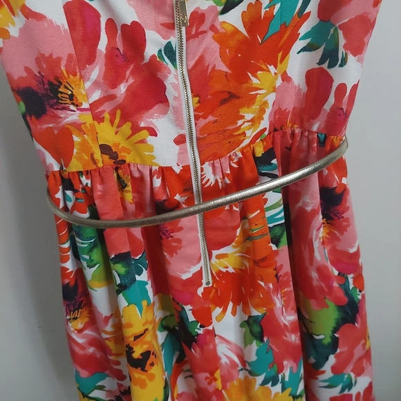 Eliza J Floral Fit to Flare Open/ Zip back belted Knee Length dress. 12 P - Picture 6 of 7